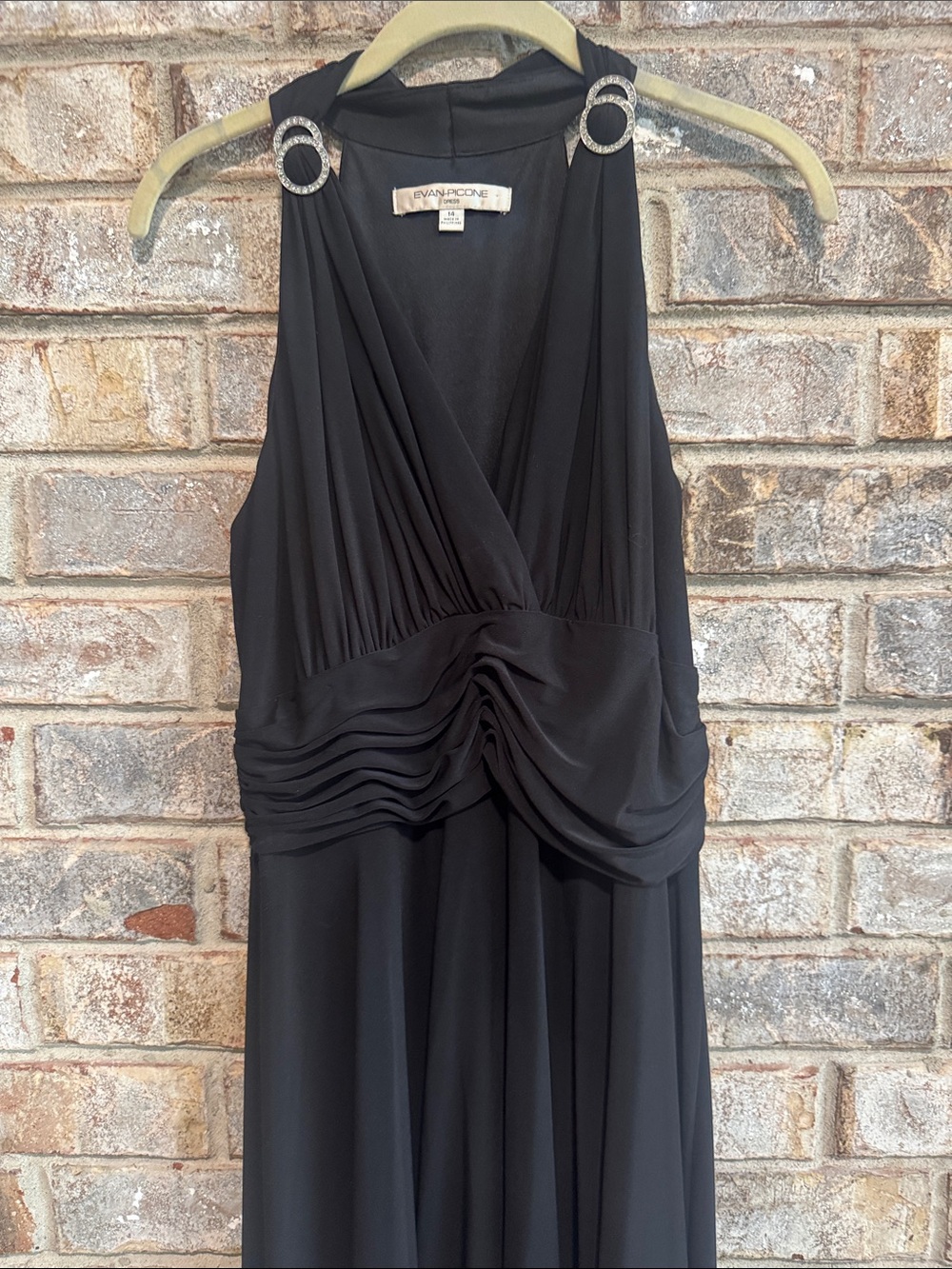 Evan Picone Black Sleeveless V-Neck Midi Dress with Rhinestone Shoulder Accents - Picture 4 of 6